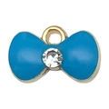 Blue enamel bow jewelry pendant with gold metal frame and center crystal for DIY crafts - Rhinestone Bowknot Style (17530)