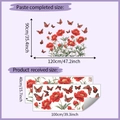 Detail showing dimensions of red flower and butterfly wall stickers for bedroom decor - 40*100cm (2 Pieces)