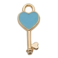 Golden heart key pendant with light blue enamel finish for DIY jewelry crafting - Heart Key Style (11961)