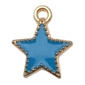 Star-shaped gold charm with sky blue enamel finish and decorative beaded border - Star Style (13550)