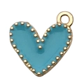 Blue heart-shaped enamel pendant with golden beaded edge for DIY jewelry making - Heart Style (14983)