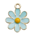 Light blue daisy flower enamel charm with golden alloy ring for DIY jewelry making - Chrysanthemum Style (16492)