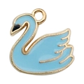 Golden swan pendant charm with light blue enamel finish for DIY jewelry crafting - Swan Style (17320)