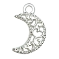 Silberner Mondanhänger aus Legierung mit filigranem Hohlmuster für DIY-Schmuckherstellung - Hohler Kleiner Mond Stil (20836) / 1 Stück (12x18mm) / Hellsilber