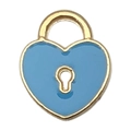 Blue heart pendant charm with gold trim and keyhole design for DIY jewelry making - Heart Lock Style (17531)