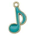 Golden musical note pendant with teal enamel oil drop for DIY jewelry making - Music Note Style (19450)