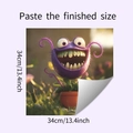 Detailed view of self-adhesive purple cartoon monster wall sticker 13.4 inch square size - Purple Monster Potted Plant / 34*34cm
