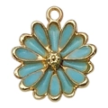 Sky blue enamel daisy flower pendant with golden alloy frame and top hanging loop - Daisy Style (19602)