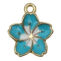 Sky blue and white five-petal cherry blossom alloy pendant with golden metallic edges - Sakura Style (19627)