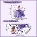 Dettaglio dell'adesivo murale ragazza lavanda con fogli originali e dimensioni - Set Ragazza Viola Con Farfalla Lavanda (HY-L051)