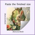Detail view of 3D Easter bunny wall sticker with colorful eggs and flowers in crack design - 34x34cm (HY-F334)