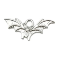 Verzilverde vleermuisbedel voor Halloween sieraden met gepolijste metalen finish - Vleermuisvorm (20119)