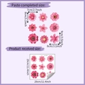 Dettagli adesivi murali fiori 3D rosa con dimensioni del prodotto ricevuto e incollato - 29x29cm (HY-F352)