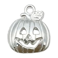 Zilveren Halloween pompoen bedeltje met bladdetail voor DIY sieraden en kettingen - Horror Pompoen (20121)