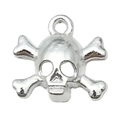 Zilveren schedel en gekruiste knekels bedeltje voor DIY Halloween sieraden - Schedelkop (20123)