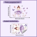 Detaillierte Maße des Wandstickers mit Ballettmädchen Schwan und Schmetterlingen - Lila Ballett Mädchen Stil (HY-E154)