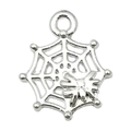 Zilveren spinnenweb hanger met kleine spin voor DIY Halloween sieraden maken - Spinnenweb met Spin (20130)