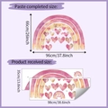 Dettaglio degli adesivi murali arcobaleno e cuori con dimensioni e layout d'uso - Stile Arcobaleno Cuore Acquerello (HY-L054)