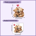Detailansicht der Maße des süßen Bären-Herz-Wandaufklebers für die Innendekoration - 14*14cm / HY-KG154