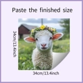 Detail of cute lamb wall sticker with flower crown showing 34cm by 34cm dimensions - Lamb With Flower Crown / 34*34cm/HY-F367