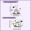 Size specifications for coffee cup wall decal showing dimensions before and after application - Coffee Cup Heart Style (HY-F392)