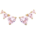 Orecchini a perno con tre cuori in zircone rosa e montatura placcata in oro - Orecchini a Bottone con Zirconi Rosa Oro