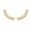 Detailed view of curved ear climbers with pink zircon pavé hearts in gold plating - Pink Zircon Ear Climber / Gold