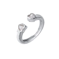 Silver heart open ring with micro-pave cubic zirconia and textured metal band for women - Spiral Open Ring / White Gold