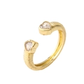 Adjustable gold open ring with double heart-shaped zircons and textured band - Spiral Open Ring / Gold