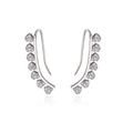 Silver color ear climbers with seven micro-paved heart zircons on a white background - White Zircon Ear Climber / White Gold