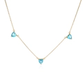 Elegante Goldkette mit drei herzförmigen blauen Zirkonia-Steinen an feiner Kette - Gold Meerblau Zirkonia