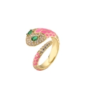Anello a serpente aperto placcato oro 18K con scaglie di smalto rosa e zirconi incastonati - Misura Aperta Regolabile / Rosso rosa