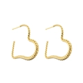 Boucles d'oreilles cœur en laiton plaqué or 18 carats avec design torsadé poli - Clous en Cœur à Texture Filetée / Or