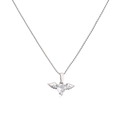 Romantic heart pendant necklace with silver angel wings and clear zircon crystal - Silver (Necklace)
