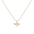 Golden heart necklace with angel wings and clear heart-shaped zircon pendant - Gold (Necklace)