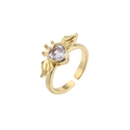 Detail of gold open ring with heart zircon, wings, and crown on a white background - Adjustable Open / Gold (Ring)