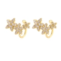 Elegant gold-plated triple flower stud earrings with sparkling cubic zirconia stones - Triple Row Floral Style (Gold 003)