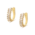 Close-up of gold-plated ear cuffs with baguette-cut cubic zirconia in claw setting - Baguette Zircon Row Style (Gold 008)