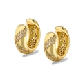 Detailed macro view of wide gold-plated C-shaped ear cuffs with micro-pave zircon crystals - Diagonal Micro-pave Style (Gold 009)