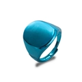 Macro view of electric blue plated minimalist signet ring with adjustable open band detail - Electric Blue (Style 1)