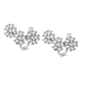 Close-up of silver-tone flower cluster ear cuffs featuring micro-pave cubic zirconia - Streamline Floral Style (Platinum 013)