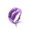 Detailed view of the purple metallic wavy texture on an adjustable geometric ring - Purple (Style 6)