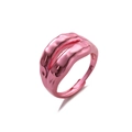 Macro detail of glossy pink fluid shape ring with adjustable open band and metallic finish - Bright Pink (Style 7)