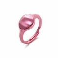 Detail view of pink metal minimalist ring with adjustable open band and smooth finish - Metallic Pink (Style 10)