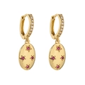 Boucles d'oreilles ovales dorées avec zircons blancs et pierres précieuses rouges - Pendentif Ovale en Strass Rose Rouge