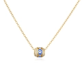 Golden evil eye necklace with blue enamel and sparkling crystal stones on delicate chain - Blue