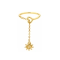 Adjustable Y-shape golden heart ring with micro-pave zircon and dangling sun star charm - Gold Sun
