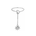 Adjustable silver heart ring with hanging flower chain and sparkling zircon pendant - Silver Sun