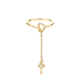 Minimalist gold adjustable heart ring with long chain and zircon key pendant - Gold Key