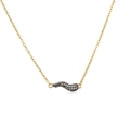 Detail of micro-paved zircon chili pendant with black and gold plating on a thin chain - Two-tone with Black & White Zircon